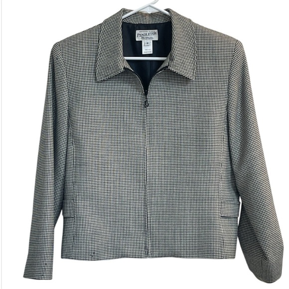 Pendleton Vintage Houndstooth Wool Zip-Up Jacket - Size Women’s 10 Black/White - Picture 2 of 16